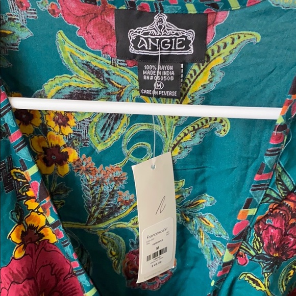 Angie Teal Floral Tie Front Top - Picture 5 of 10